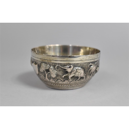 316 - A Small Indian White Metal Bowl Decorated in Relief with Native Animals in the Round with Centre Shi... 