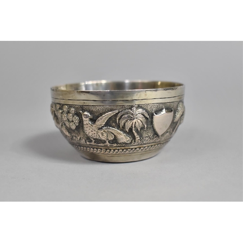 316 - A Small Indian White Metal Bowl Decorated in Relief with Native Animals in the Round with Centre Shi... 