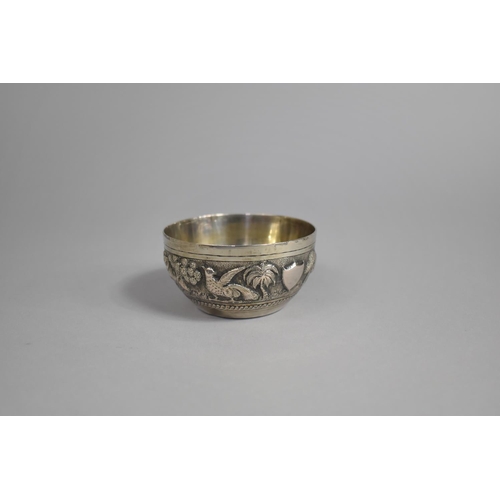 316 - A Small Indian White Metal Bowl Decorated in Relief with Native Animals in the Round with Centre Shi... 