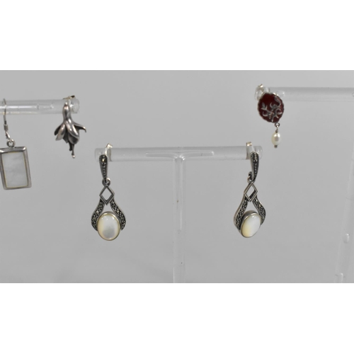 323 - Four Pairs of Silver Earrings with Enamel, Pearl, Mother of Pearl and Onyx