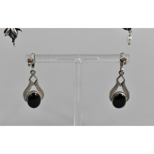 323 - Four Pairs of Silver Earrings with Enamel, Pearl, Mother of Pearl and Onyx