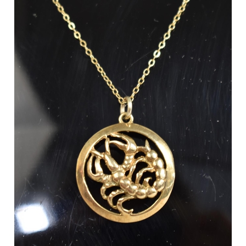 337 - A 9ct Gold Scorpio Pendant on Chain, 2g