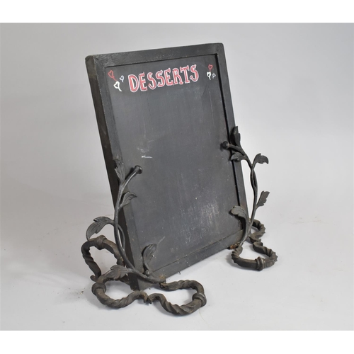 363 - A Rectangular Chalkboard Supported on Wrought Iron Stylised Stand