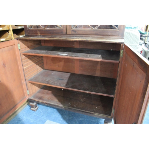 391 - A Mid 19th Century Mahogany Library Bookcase Having Panelled Sting Inlaid Doors to Shelved Base, Rai... 