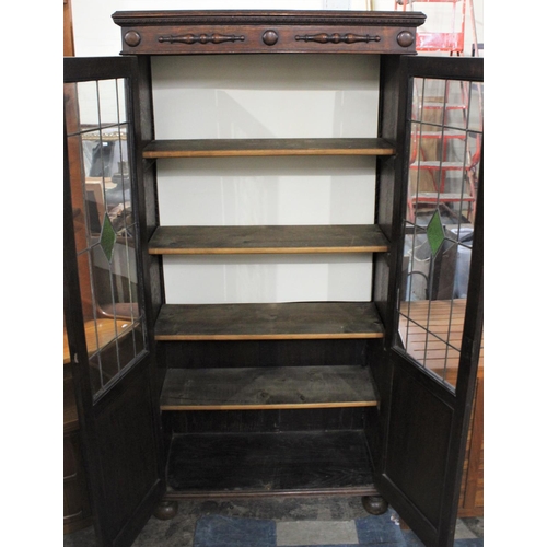 406 - An Edwardian Oak Glazed Bookcase with Four Inner Shelves, Leaded Glass Doors, 91cm wide