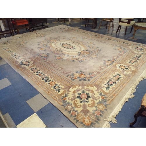 407 - A Large Chinese Woollen Kayam Carpet With Floral Deep Pile Pattern 4.6m X 3.7m