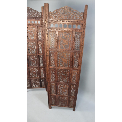 409 - A Far Eastern Three Panel Modesty Screen, Each Panel 50cm x 184cm