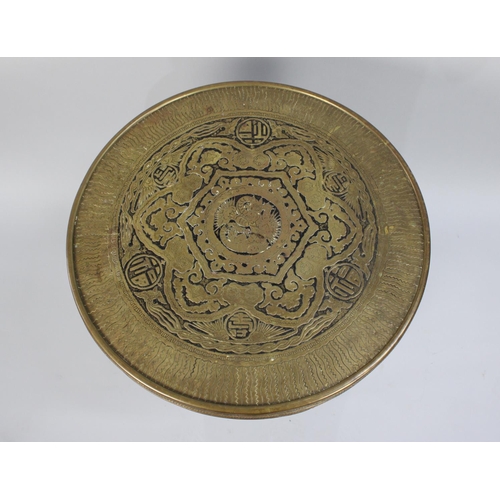 415 - An Indian Circular Brass Top Table on Tripod Bamboo Base, 60cm Diameter