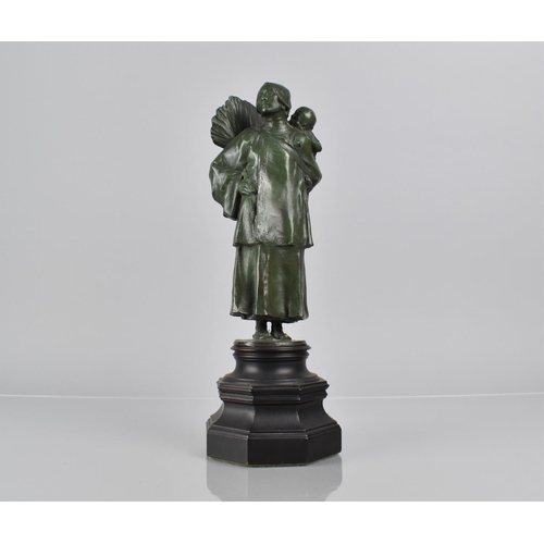 42 - Charles Leonard Hartwell RA (1873-1951) A Green Patinated Bronze Sculpture of Mother and Child, Labe... 