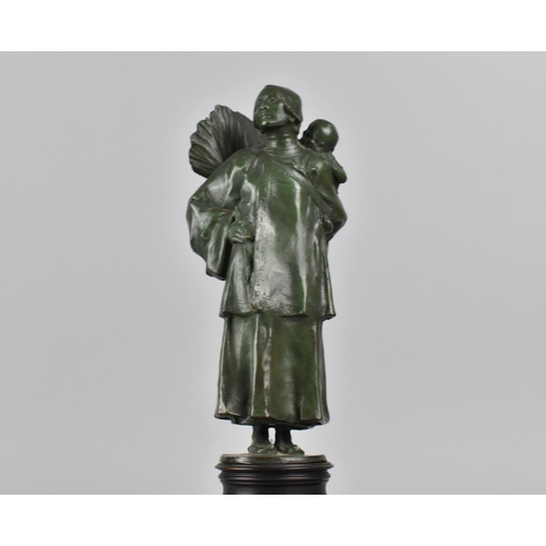 42 - Charles Leonard Hartwell RA (1873-1951) A Green Patinated Bronze Sculpture of Mother and Child, Labe... 