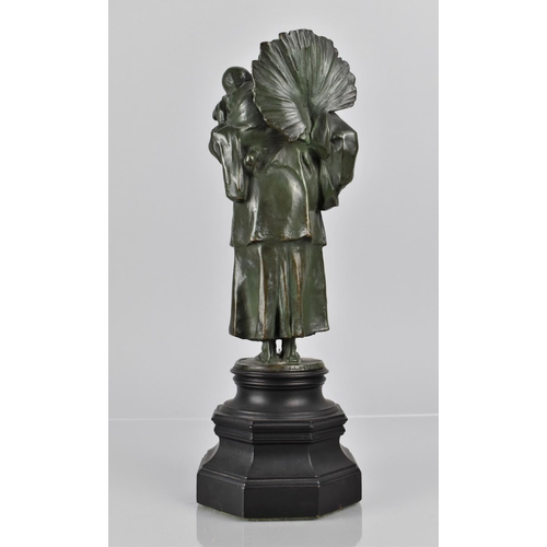 42 - Charles Leonard Hartwell RA (1873-1951) A Green Patinated Bronze Sculpture of Mother and Child, Labe... 