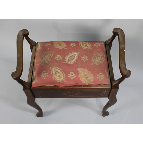 426 - An Edwardian String Inlaid Mahogany Piano Stool with Hinged Padded Lift Seat, 63cm wide