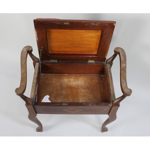 426 - An Edwardian String Inlaid Mahogany Piano Stool with Hinged Padded Lift Seat, 63cm wide