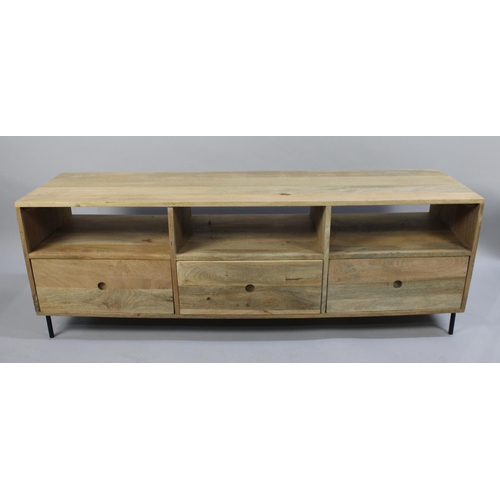 430 - A Modern Low Side Unit with Three Base Drawers, Three Open Storage Areas on Square Metal Supports, 1... 