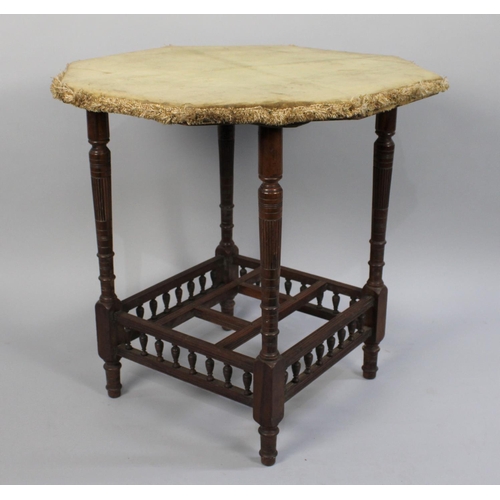 435 - An Edwardian Mahogany Framed Octagonal Topped Occasional Table with Turned Reeded Supports, Velvet T... 