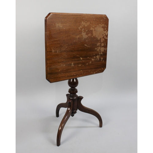 437 - A Late Victorian Mahogany Tripod Table with Rectangular Snap Top, Some Water Damage, 60x50cm