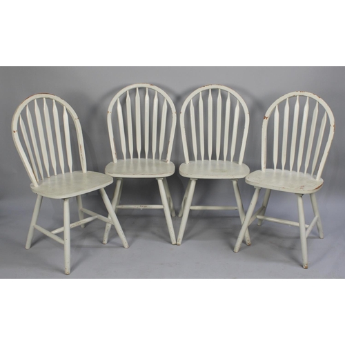 441 - A Set of Four Grey Painted Hooped Spindle Backed Dining Chairs