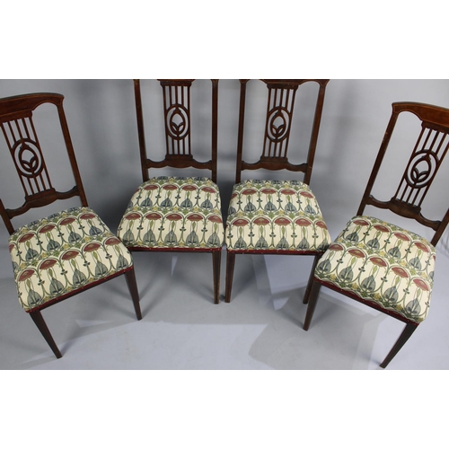 442 - A Set of Four Edwardian String Inlaid Mahogany Framed Salon Side Chairs