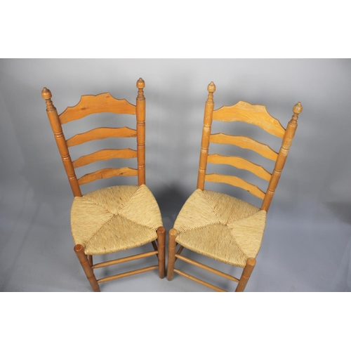 443 - A Pair of Ladder Back Rush Seated Dining Chairs