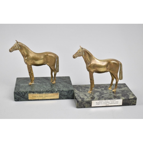 450 - A Pair of Point to Point Trophies Depicting Race Horses on Marble Plinths, For Players National Gold... 