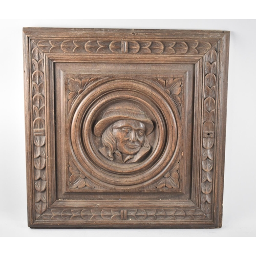 455 - A French Carved Oak Panel, 53cm square