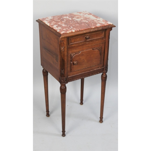 68 - An Early 20th Century French Marble Topped Bedside Cabinet with Single Drawer Over Pot Cupboard, Tur... 