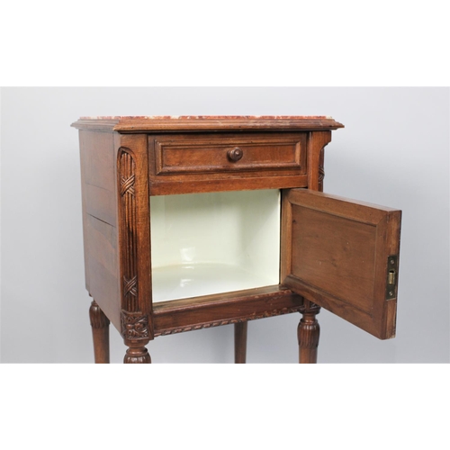 68 - An Early 20th Century French Marble Topped Bedside Cabinet with Single Drawer Over Pot Cupboard, Tur... 