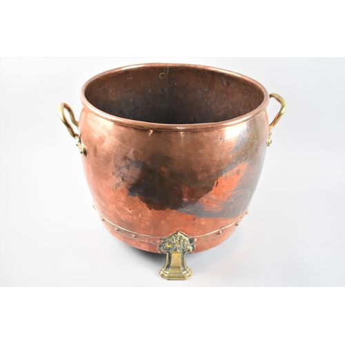 71 - A Large and Heavy Copper and Brass Coal Bucket with Two Carrying Handles, 40cm Diameter and 35cm hig... 