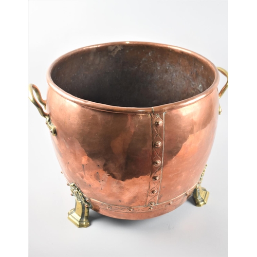 71 - A Large and Heavy Copper and Brass Coal Bucket with Two Carrying Handles, 40cm Diameter and 35cm hig... 