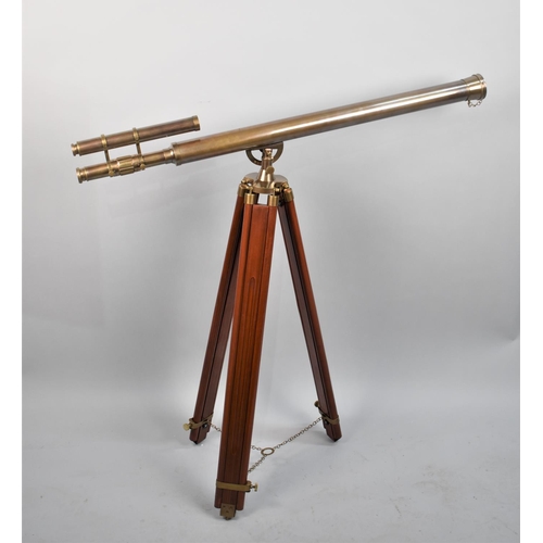 73 - A Reproduction Brass 19th Century Style Telescope on Brass Mounted Tripod, 96cm long