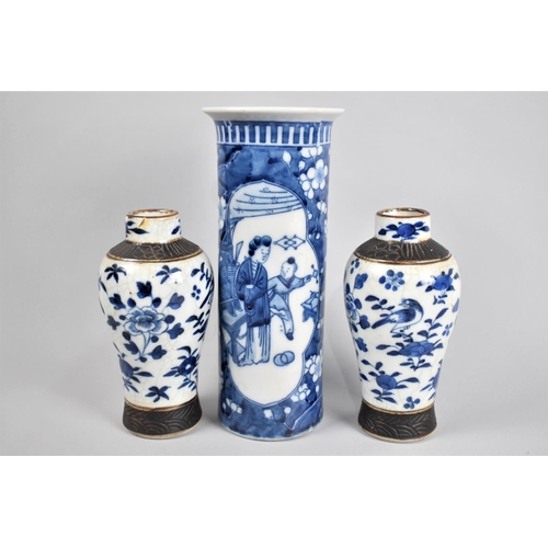 85 - A Collection of Three Various Chinese Blue and White Vases, Sleeve Example 25cm high