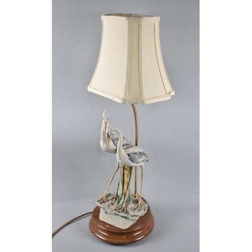 86 - An Italian Capodimonte Table Lamp in the Form of Two Cranes Standing on Lily Pads, 68cm high