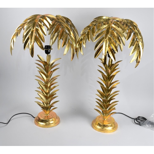 87 - A Pair of Large and Impressive Gilt Metal Palm Tree Table Lamps, 80cm high