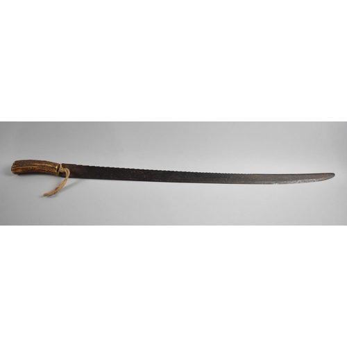 107 - A Vintage Bone Handled Pioneer Sword with part Serrated Blade, 69cms Long