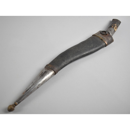 113 - A Vintage North African/Middle Eastern Kindjal Dagger with Curved Blade Inscribed with Lion Hunting ... 