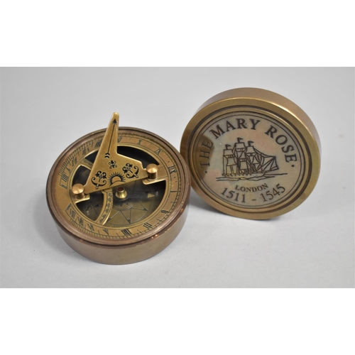 116 - A Reproduction Circular Brass Cased Combination Sundial and Compass, Lid Inscribed The Mary Rose, Lo... 