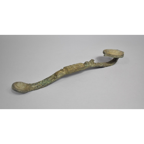 127 - A Chinese Bronze Ruyi Sceptre with Jade Mounts, 30cms Long