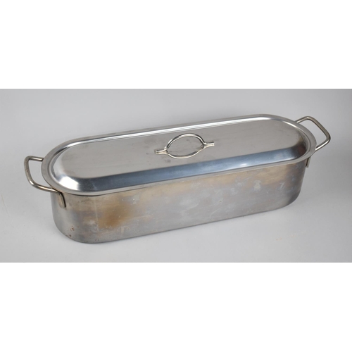 128 - A Modern Stainless Steel Fish Kettle with Inner Pierced Tray, 50cms Long