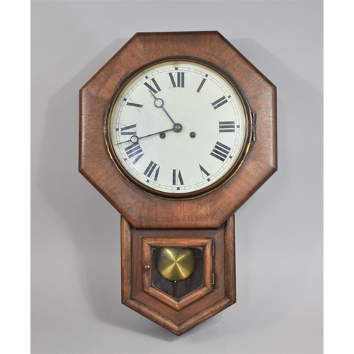 129 - An Edwardian Octagonal Drop Dial Wall Clock with Eight Day Movement