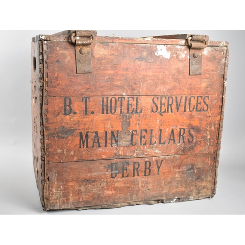 135 - A Vintage BT Hotel Services Eight Bottle Crate for Main Cellars, Derby, 44cms Wide