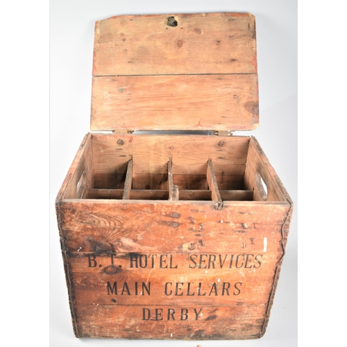 135 - A Vintage BT Hotel Services Eight Bottle Crate for Main Cellars, Derby, 44cms Wide