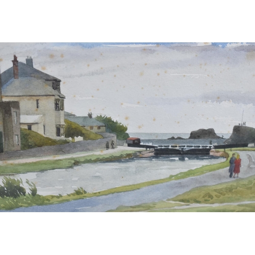 141 - A Framed Watercolour by Marjorie Palmer, The Canal, Bude, Details Verso, 27x37cms