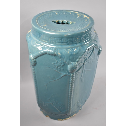 143 - An Oriental Glazed Stoneware Cylindrical Seat with moulded Rope Decoration, Some Chips to Base, 27cm... 