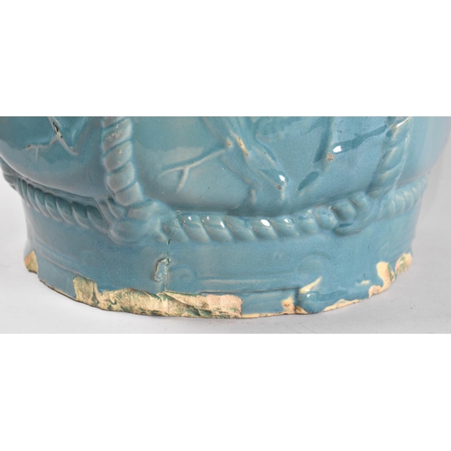 143 - An Oriental Glazed Stoneware Cylindrical Seat with moulded Rope Decoration, Some Chips to Base, 27cm... 