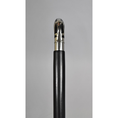 144 - A Modern Ebonized Walking Cane with White Metal Mounted Handle