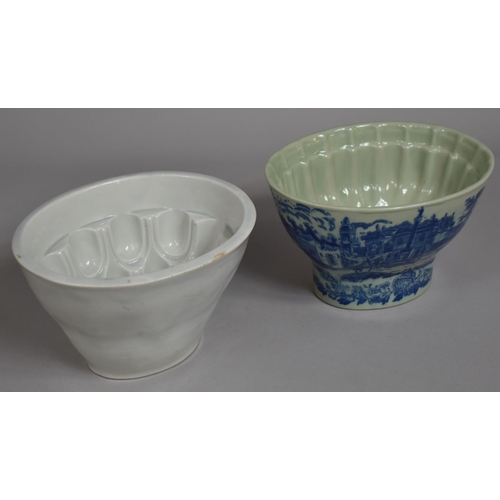 146 - A Reproduction Blue and White Jelly Mould and a White Glazed Victorian Example