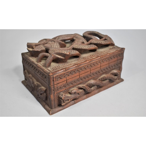 3 - An Early 20th Century Finely Carved Chinese Wooden Two Division Box Decorated with Dragons in Relief... 