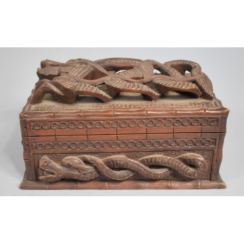 3 - An Early 20th Century Finely Carved Chinese Wooden Two Division Box Decorated with Dragons in Relief... 