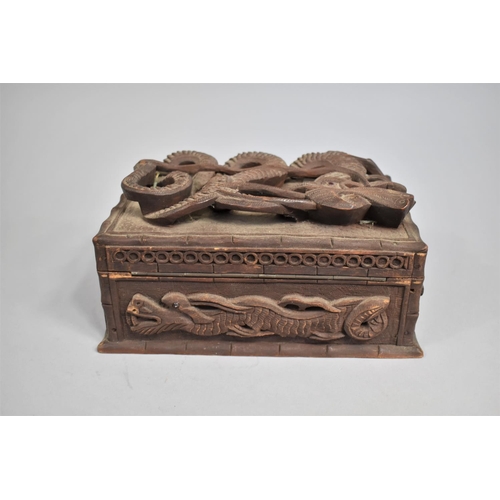 3 - An Early 20th Century Finely Carved Chinese Wooden Two Division Box Decorated with Dragons in Relief... 