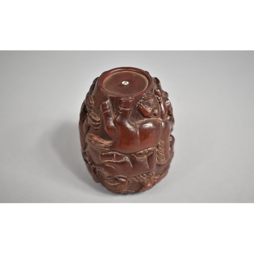 4 - A Carved and Signed Chinese Oriental Box Decorated with Animals and Dragon, 8cms High